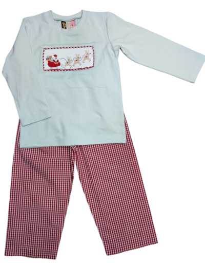 Santa’s Sleigh Smocked Boys Pant Set