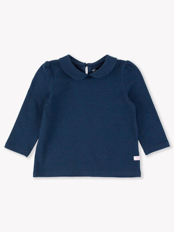 Ruffle butts dark navy Peter Pan collar long sleeve top