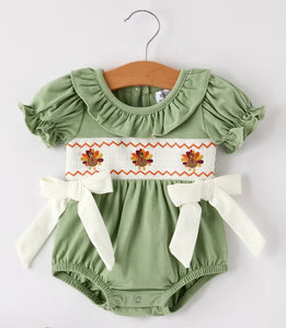 Fall Thanksgiving Chicken smock baby girl romper