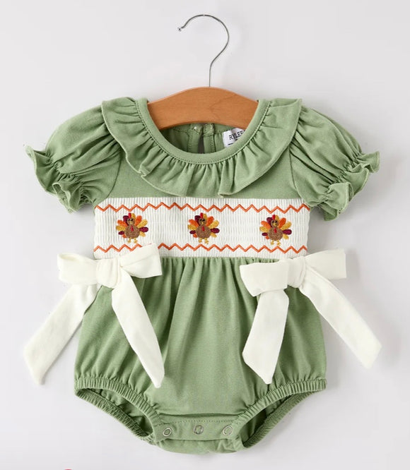 Fall Thanksgiving Chicken smock baby girl romper