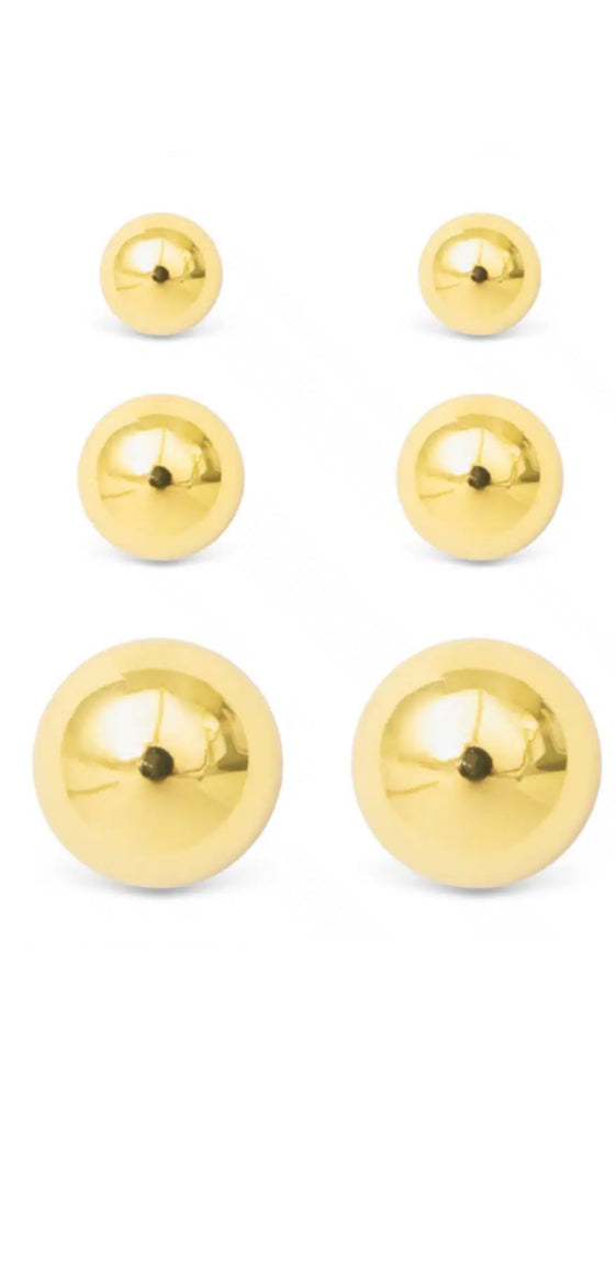 Gold Crystal Polished Ball Stud Triplet