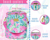 Lilly Pulitzer Pink/Blue/Green Insulated Soft Beach Cooler with Adjustable/Removable Strap and Double Zipper Close, Totally Blossom