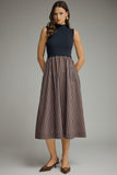 Entro Mock Neck Navy Stripe Dress