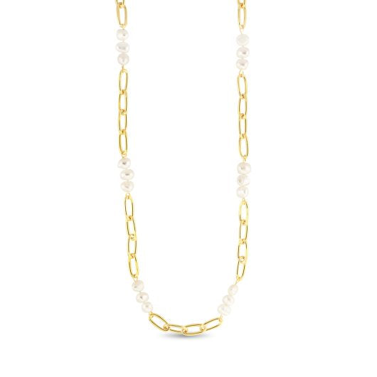Gold Pearl and Link Necklace