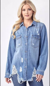 Risen Distressed denim shirt//Plus size