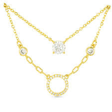 Gold Dual Solitaire and Circle Necklace