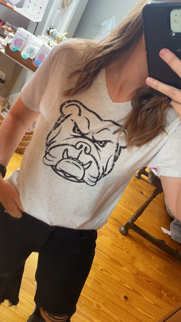 Gray Bulldog V Neck Top