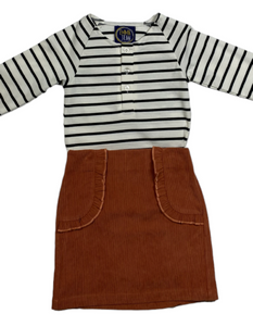 Sienna Skirt Set-Black Stripe & Salmon 3T