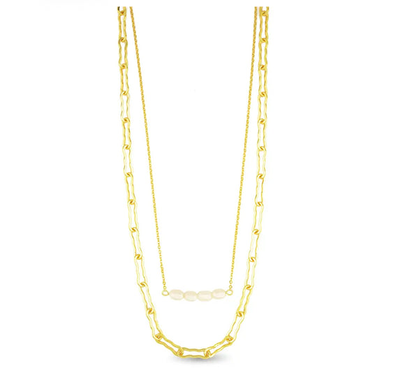 Gold Pearl Bar Layer Necklace