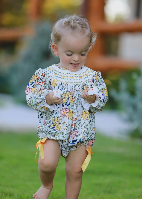 Floral leaf girls romper