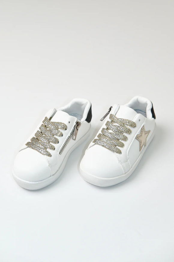 WHITE GOLD STAR GLITTER SNEAKER (TODDLER TO BIG KIDS)