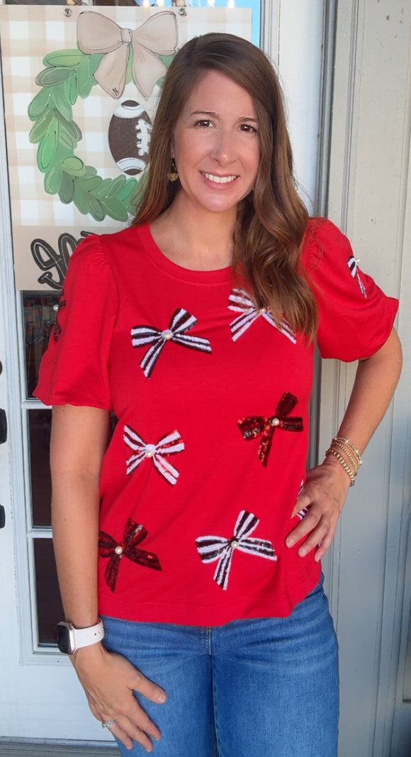 Mary Square Bows red and black Tina top