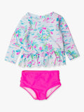 Tropical resort scallop long sleeve rash guard girls swim