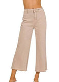 Acid washed high waist straight pants hem pants