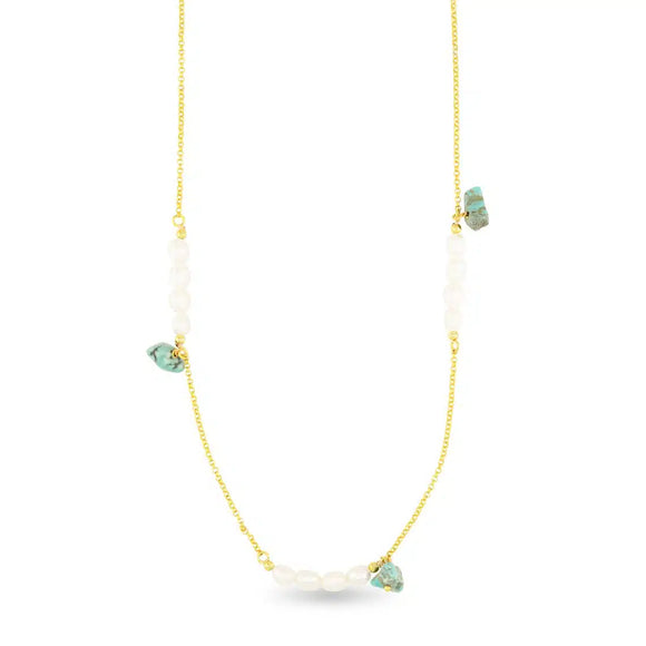 Gold Pearl Bar and Turquoise Necklace