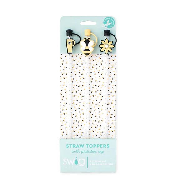 Swig straw toppers - busy bee