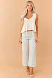 Mica Jeans Wide Leg Cropped- Sage Stripe