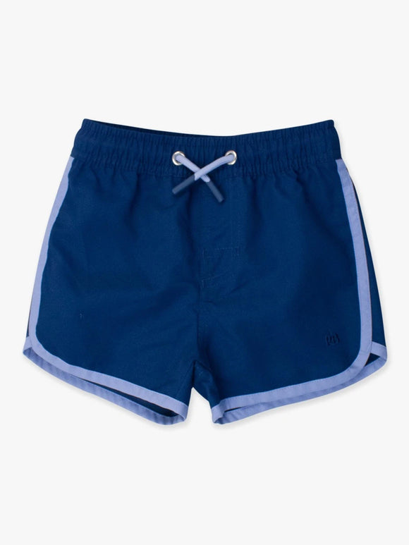 Navy dolphin hem swim trunks