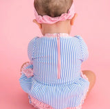 Ruffle Butts Periwinkle Blue Seer Sucker Bow Rash Guard One Piece