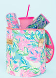 Lilly Pulitzer Pink/Blue/Green Insulated Soft Beach Cooler with Adjustable/Removable Strap and Double Zipper Close, Totally Blossom