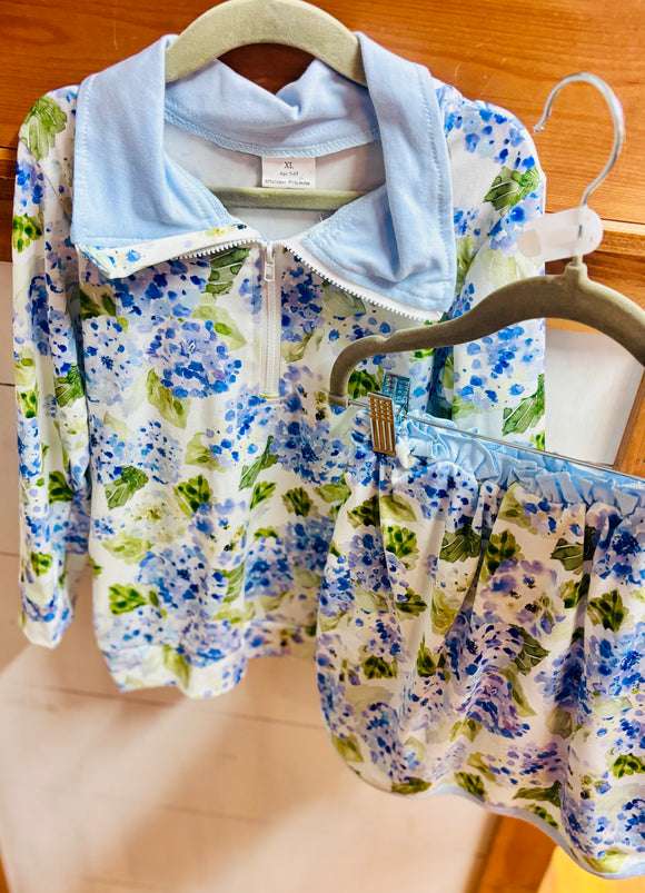 Girls blue hydrangea skort set