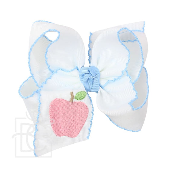 Embroidered Apple crochet edge bow - Morgan