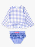 Periwinkle blue gingham scallop long sleeve girls swim