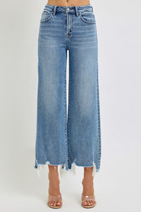 Risen wide step hem jeans