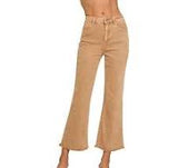 Acid washed high waist straight pants hem pants