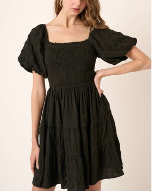 Victoria black balloon sleeve dress