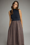 Entro Mock Neck Navy Stripe Dress