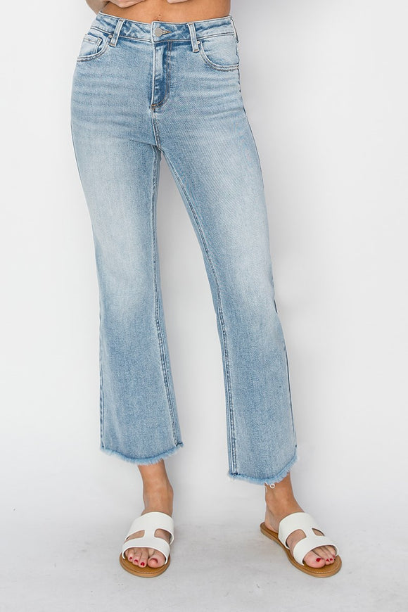 Risen high rise cropped flare Jean size 0-alli