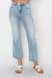 Risen High Rise Cropped Flare Jeans with Frayed Hem