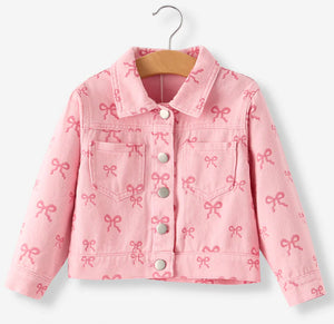 Pink Fall Girls Butterfly print denim top