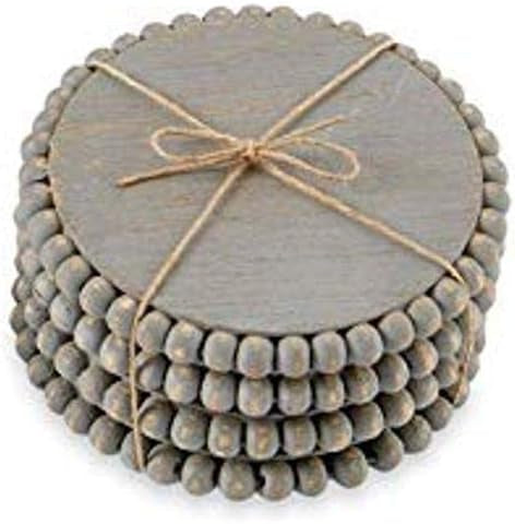 Mud Pie Gray Beaded Wood Coaster -Carly