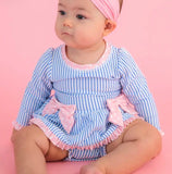 Ruffle Butts Periwinkle Blue Seer Sucker Bow Rash Guard One Piece
