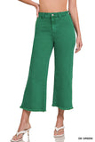 Acid washed high waist straight pants hem pants