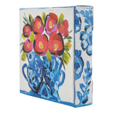 Pot of poppies blue and white canvas