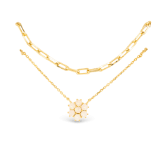 Gold MOP Dual Layer Flower Necklace