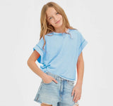 Girls overlap open back reverse top