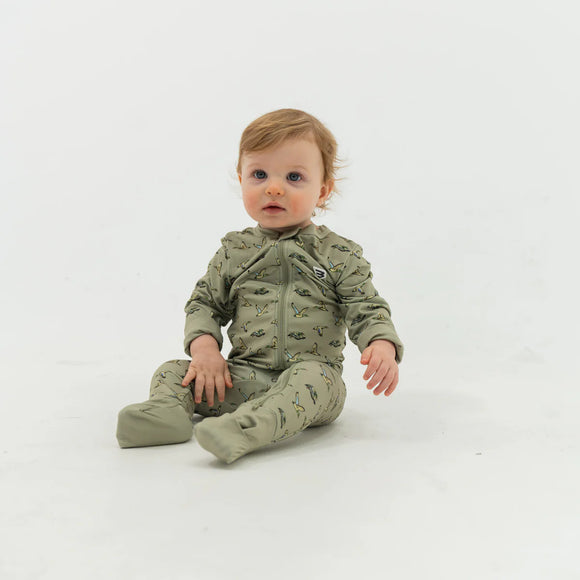 Burlebo Baby Zip Up- Flying Ducks Green