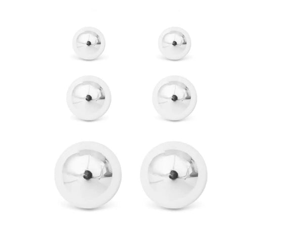 Silver Crystal Polished Ball Stud Triplet