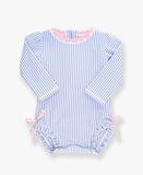 Periwinkle seersucker long sleeve swim one piece rashguard