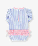 Periwinkle seersucker long sleeve swim one piece rashguard