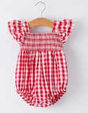 Summer plaid smocked girls ruffle romper