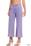 Acid washed high waist straight pants hem pants