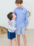 Navy dolphin hem swim trunks