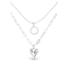 Silver Dual Layer Circle Heart Necklace