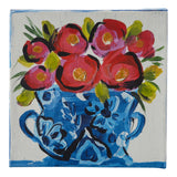 Pot of poppies blue and white canvas