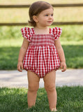 Summer plaid smocked girls ruffle romper